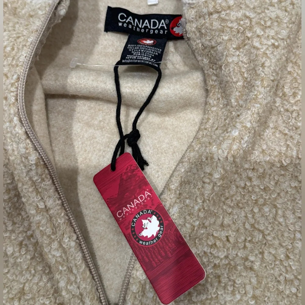 Beige Zip-Up Cape with Ribbed Collar - Picture 4 of 5
